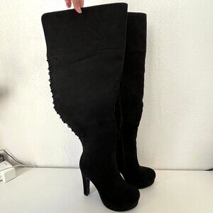New Torrid Black Suede Laceup Back Platform Stiletto Over the Knee Boot - Size 8